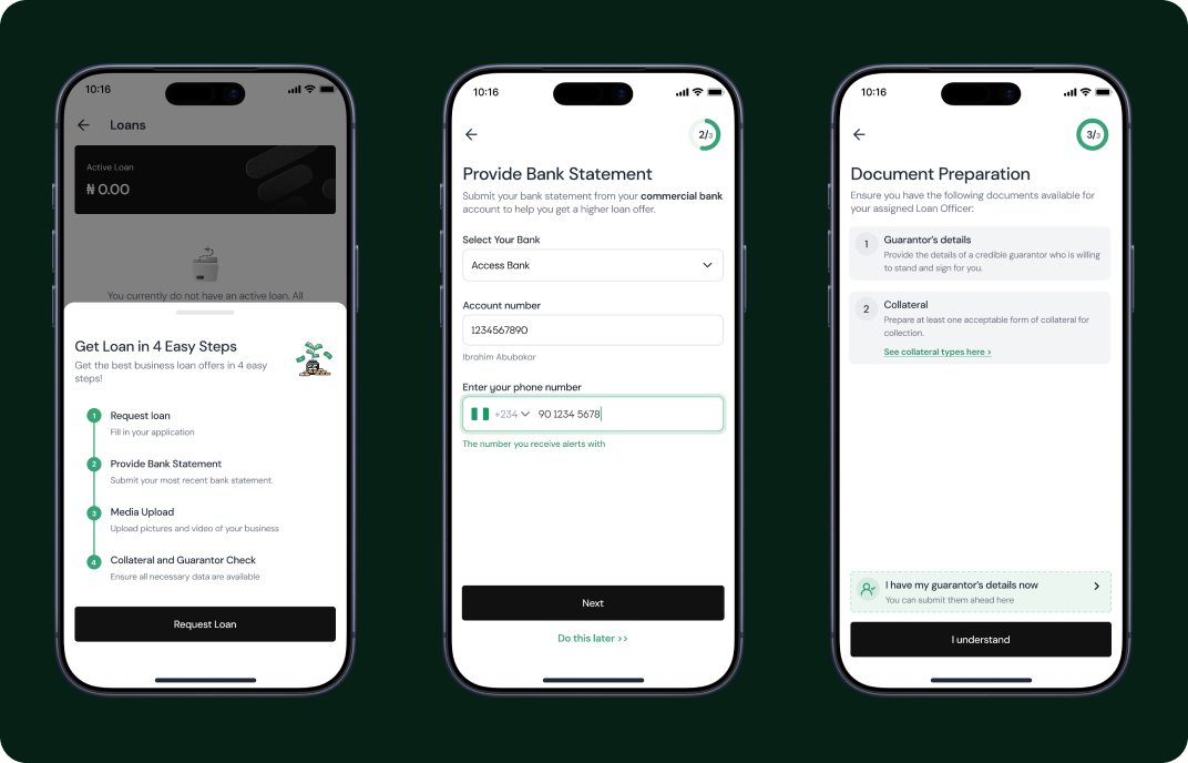KYB onboarding wizard screens