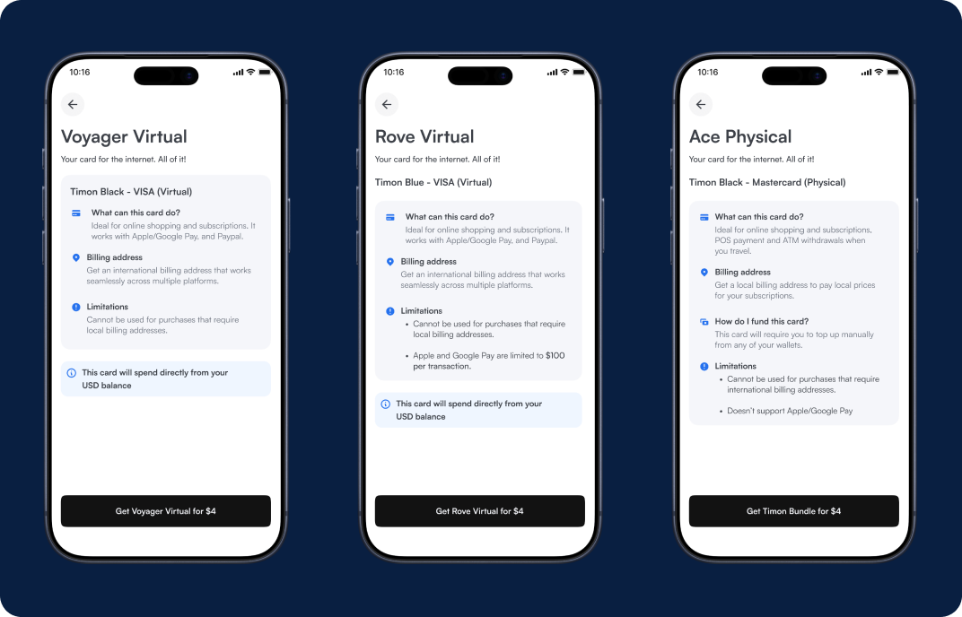 Card naming and catalogue screens
