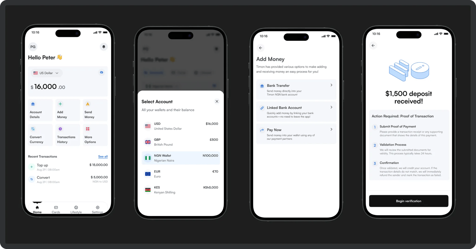 Card ordering and activation screens