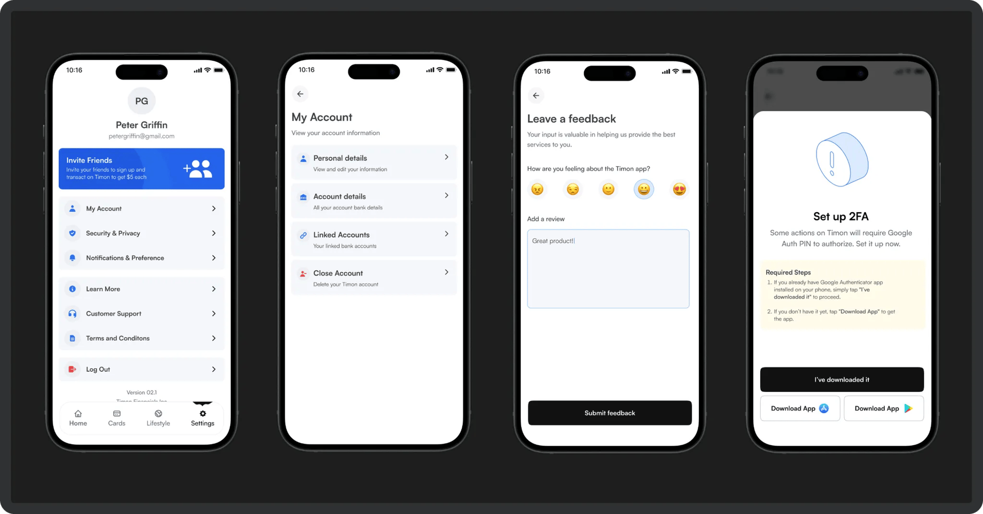 Settings and management screens