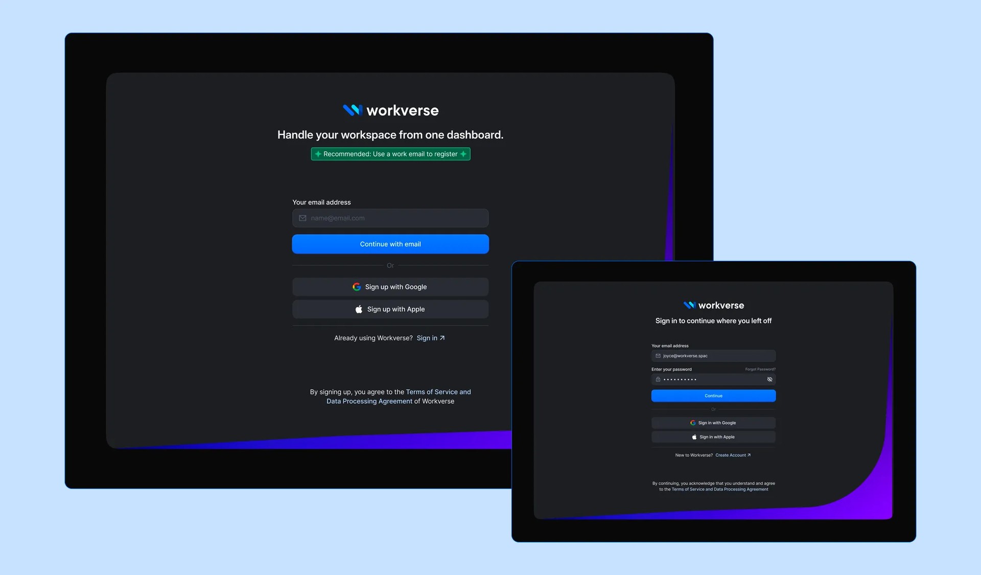 Authentication screens