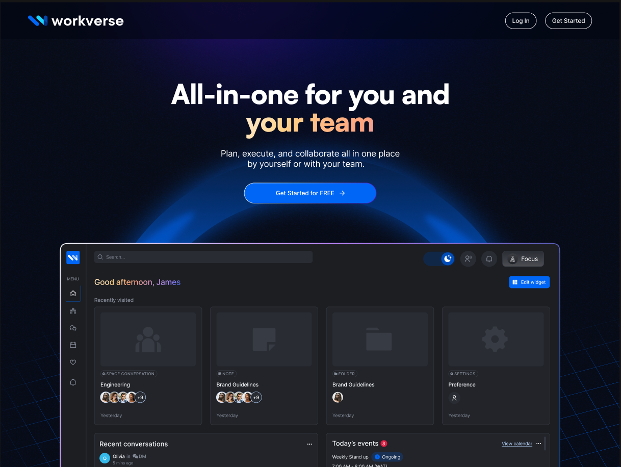 WorkVerse landing page