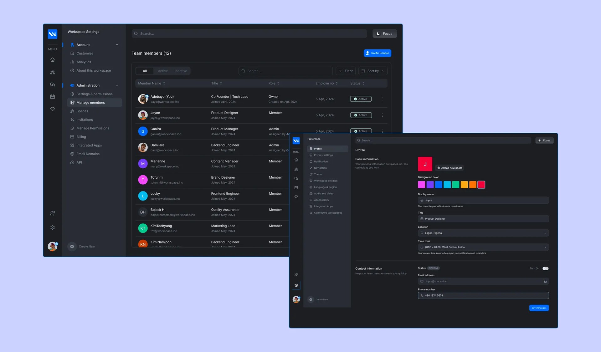 Settings screens