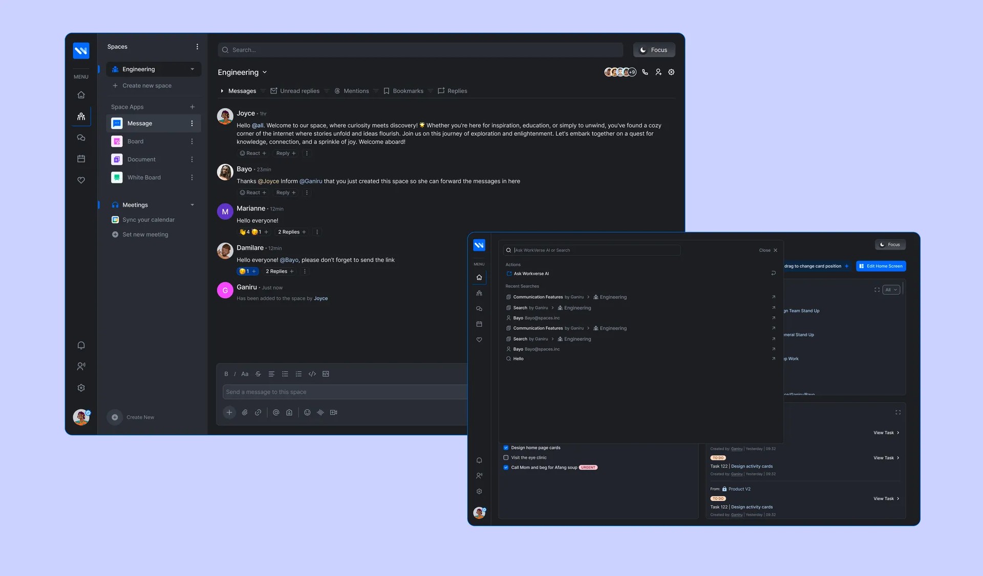 Spaces team communication